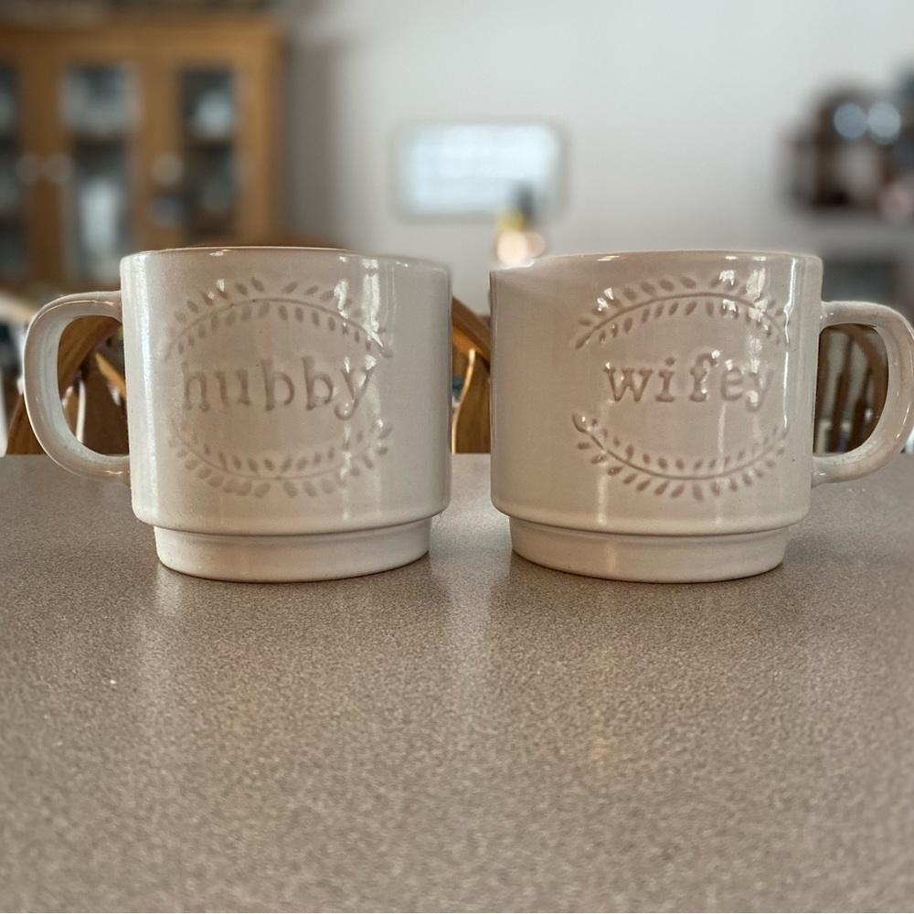 Hubby and Wifey Ceramic Mug Set - Cream
